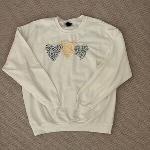 White Sweatshirt with Heart Appliques